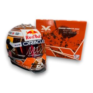 Signed 1:2 Mini Helmet Max Verstappen Orange Tribute Edition 2024